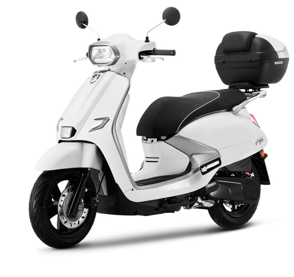 Sym Fugue 125 frontal lateral blanco